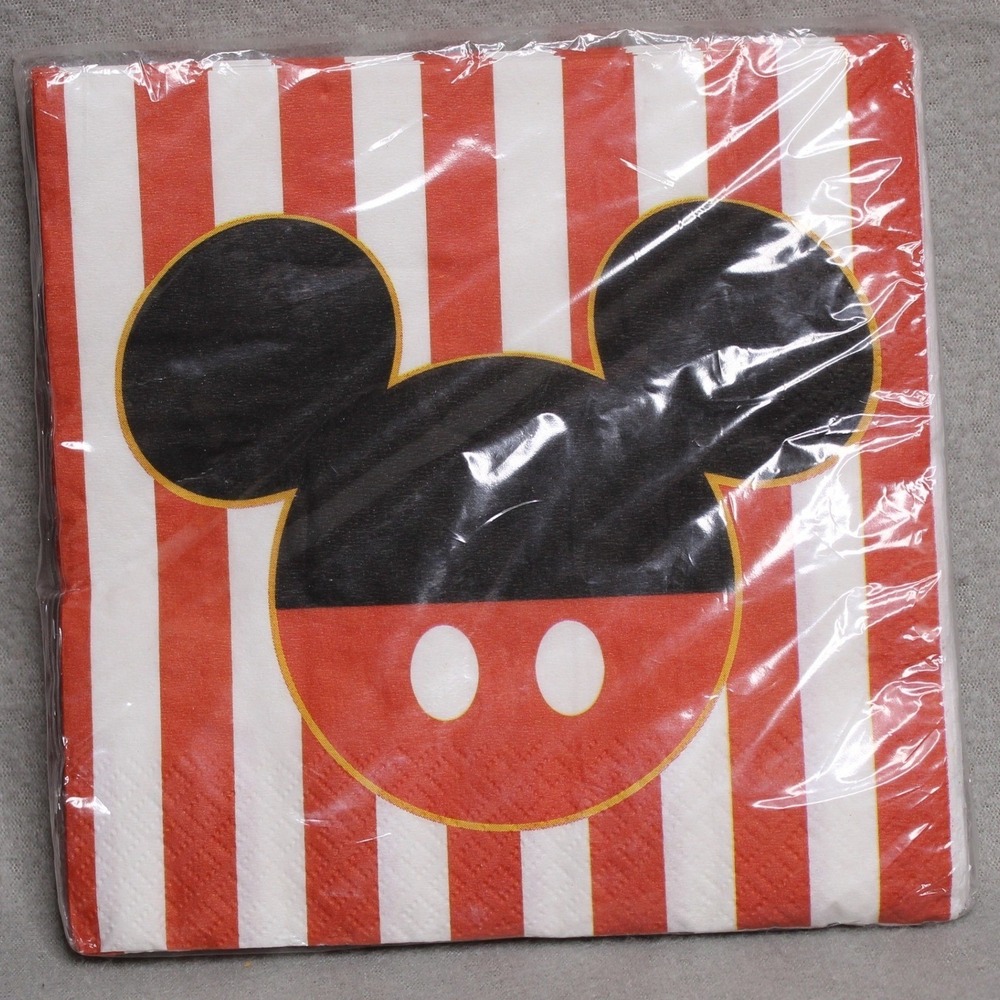Disney Mickey Mouse Paper Napkins 16 Count 2 Ply Red White Striped Unique 79602